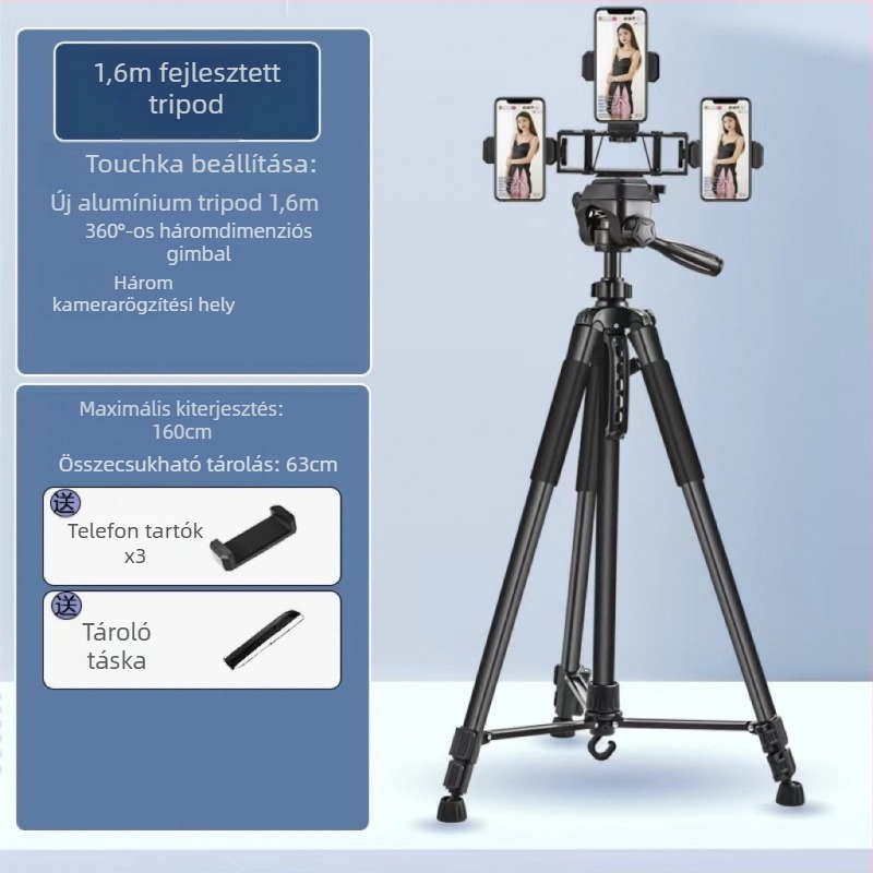 DSLR/Mirrorless/Phone Tripod Ball Head, 5 részes karbonszálas