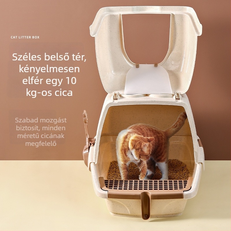 Zárt macskaalom-tál spriccelés elleni védelemmel és flip-tetővel, hordozható és szétszedhető