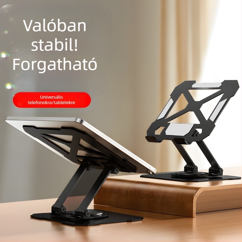 Íróasztali tablet-tartó, fém, 360° forgatás, univerzális (iPad/iPhone), összecsukható, 383 g