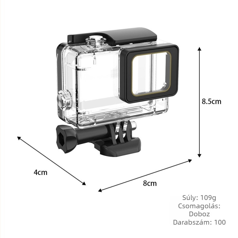 GoPro Hero5 vízálló ház – ABS+PC, kompatibilis a Hero5-tel, tartalmaz alapot és hosszú csavart