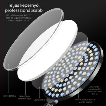 Professzionális LED fotózási világítás állítható tartóval ékszerekhez, ételekhez és still life-hoz — 60–62W, 185–245V, dimmable, 3000K–6500K (±300K), 5 m hatótáv