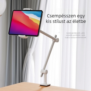 Asztali csipeszes telefon- és tablet-tartó, háromkaros állítható függesztéssel, hosszú kinyúlással, univerzális golyófej