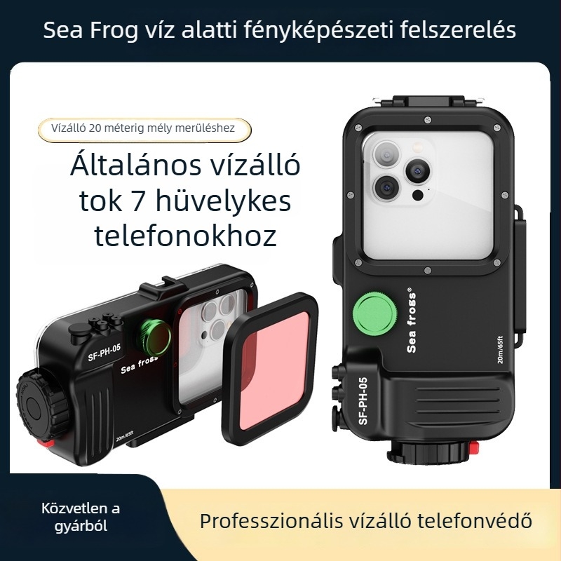 Seafrogs SF-PH-05 Vízálló telefontok 7 hüvelykes kijelzőig, univerzális Android és iPhone modellhez, Műanyag, Bluetooth-támogatás