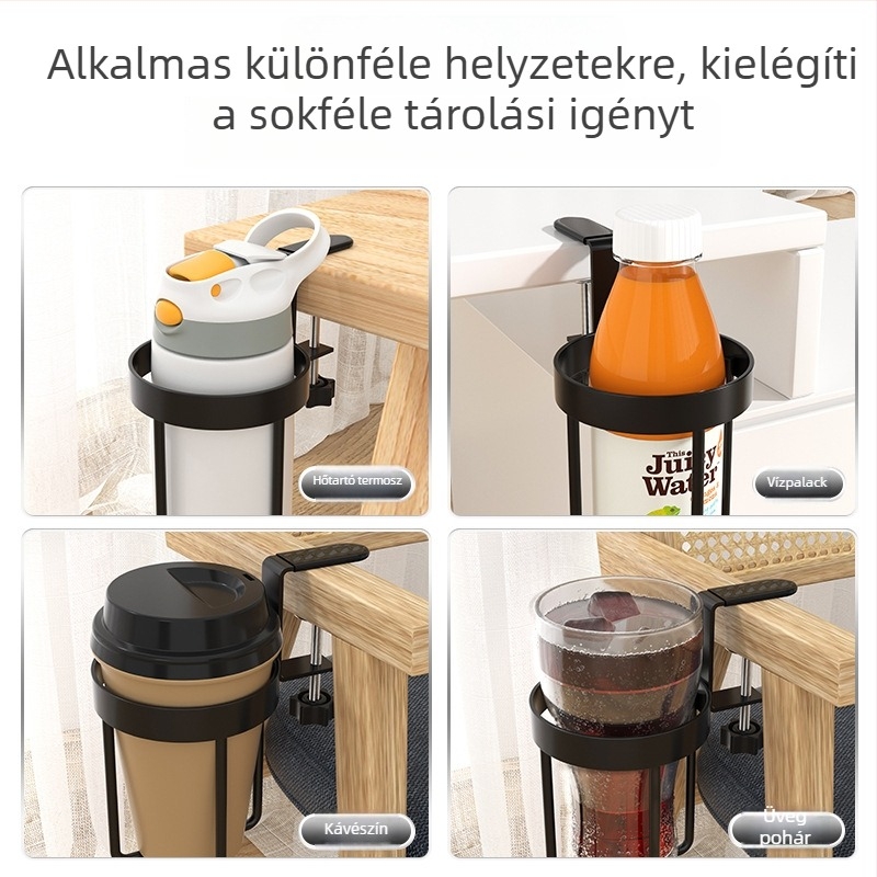 Íróasztal melletti pohártartó és tárolóállvány — Vasból készült, hajtogatható, forgatható, kihúzható, por- és nedvességálló