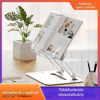 Asztali olvasó állvány - alumíniumötvözet + akril; univerzális könyvek/tabletek/laptopokhoz; modell: A-7; tömeg 930 g; összecsukható kialakítás