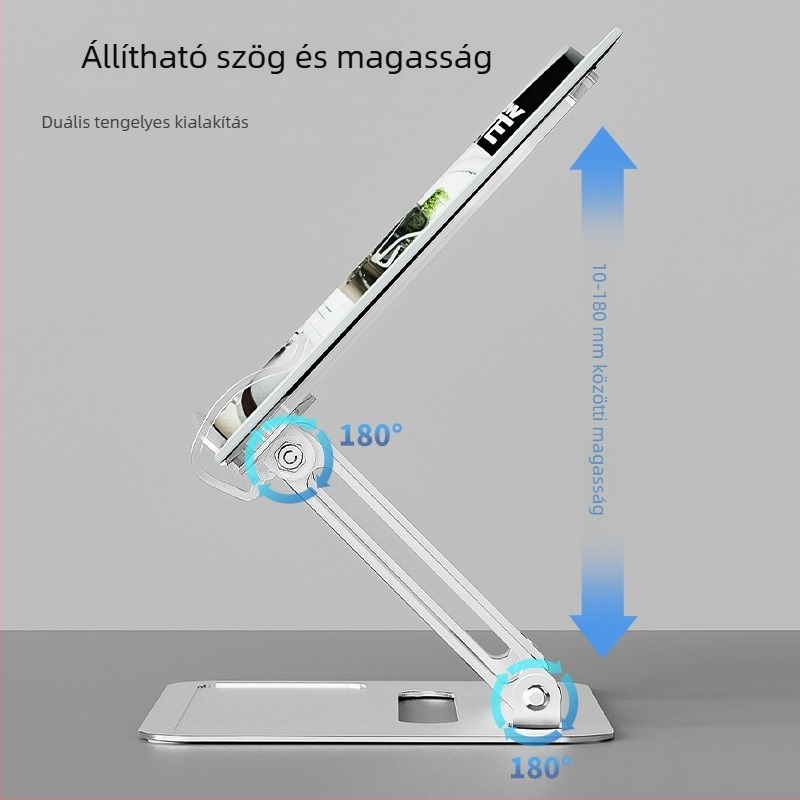 Asztali olvasó állvány - alumíniumötvözet + akril; univerzális könyvek/tabletek/laptopokhoz; modell: A-7; tömeg 930 g; összecsukható kialakítás