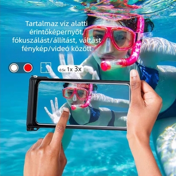 C30 búvárkodó vízálló telefon tok, univerzális minden telefonhoz, IPX8 15 m, ABS/TPU/Glass/Alloy konstrukció, 180 g