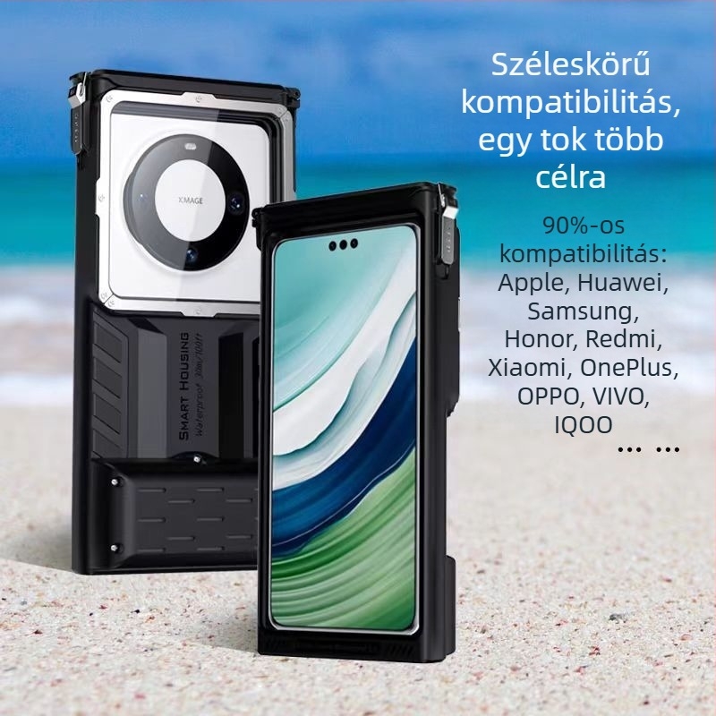 C30 búvárkodó vízálló telefon tok, univerzális minden telefonhoz, IPX8 15 m, ABS/TPU/Glass/Alloy konstrukció, 180 g