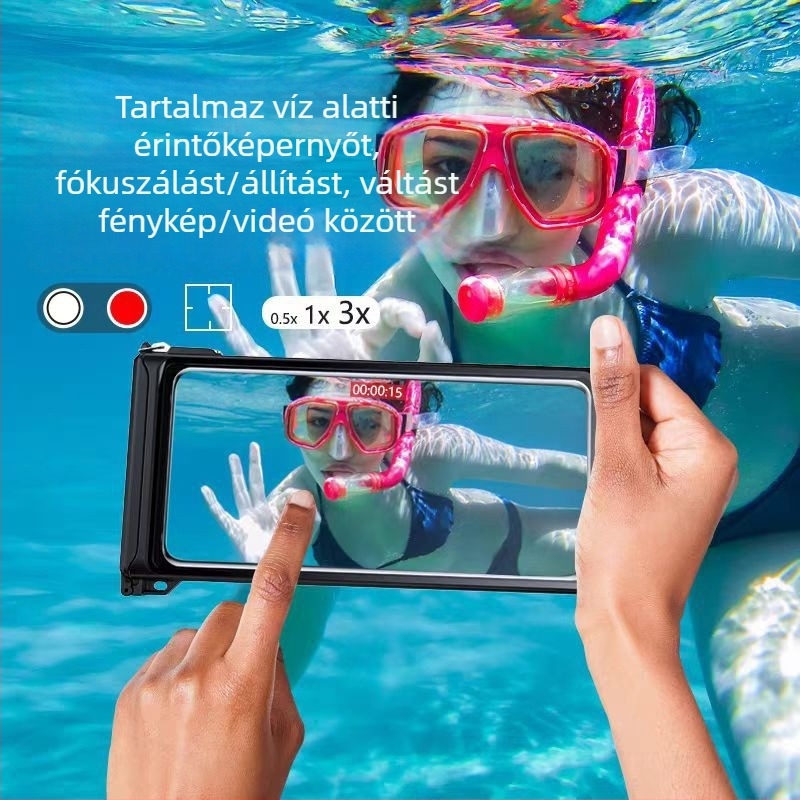 C30 búvárkodó vízálló telefon tok, univerzális minden telefonhoz, IPX8 15 m, ABS/TPU/Glass/Alloy konstrukció, 180 g
