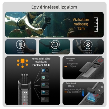 Telesin Bluetooth Buoyancy Stick Snorkel Handle GoPro 8-13-hoz, Modell S4-fhg-01-tgp, Anyag: Műanyag