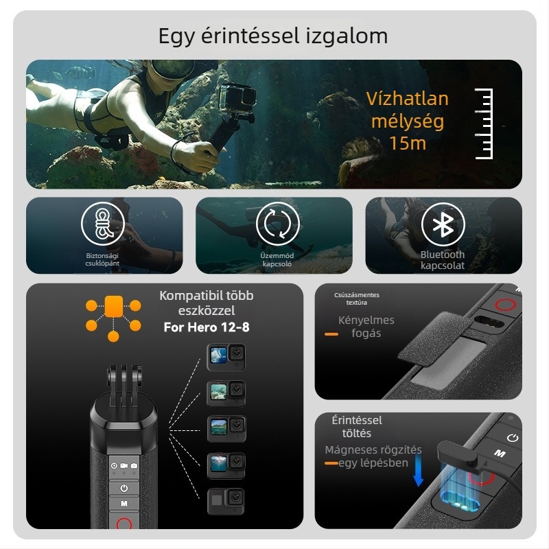 Telesin Bluetooth Buoyancy Stick Snorkel Handle GoPro 8-13-hoz, Modell S4-fhg-01-tgp, Anyag: Műanyag