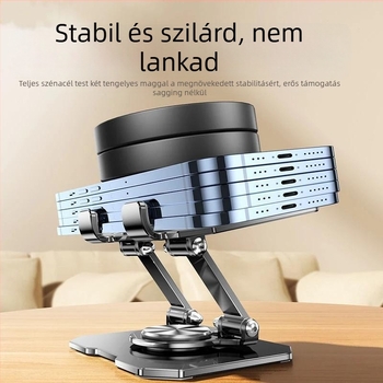 Asztali tabletatartó – teljesen fém, forgatható, összecsukható, állítható, hűtőnyílásokkal