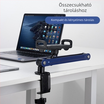 Universális telefon- és tabletás asztali állvány, emelő típusú, összecsukható csíptetős tartó, modell GMS33L