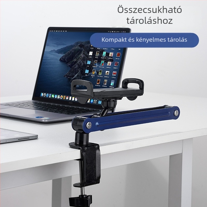 Universális telefon- és tabletás asztali állvány, emelő típusú, összecsukható csíptetős tartó, modell GMS33L