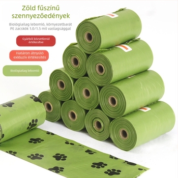 Sűrűsített fűzöld színű lebomló kutyaürülék-zacskók