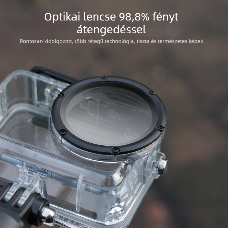 DJI Action6 vízálló védőburkolat 60 m merülésig, anyaga: edzett üveg + 316-os rozsdamentes acél; csomagolás tartalma: burkolat, csavar, alap; logó testreszabás elérhető
