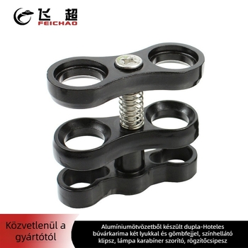 Alumínium ötvözetből készült pillangócsipesz búvárkodáshoz – kétlyukas, dupla gömbfej, teherbírás 2–5 kg, kettős kézi állványos fotózáshoz