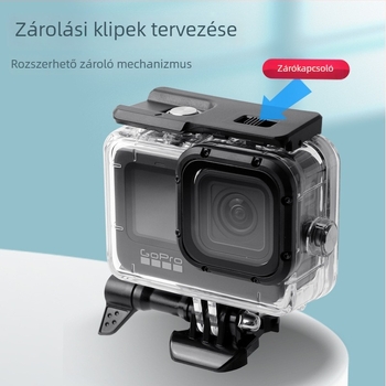 GoPro 9–13 merülő vízálló ház érintőképernyővel, 50 m mélységig, átlátszó edzett üveg + PC + rozsdamentes acél, gyors rögzítés