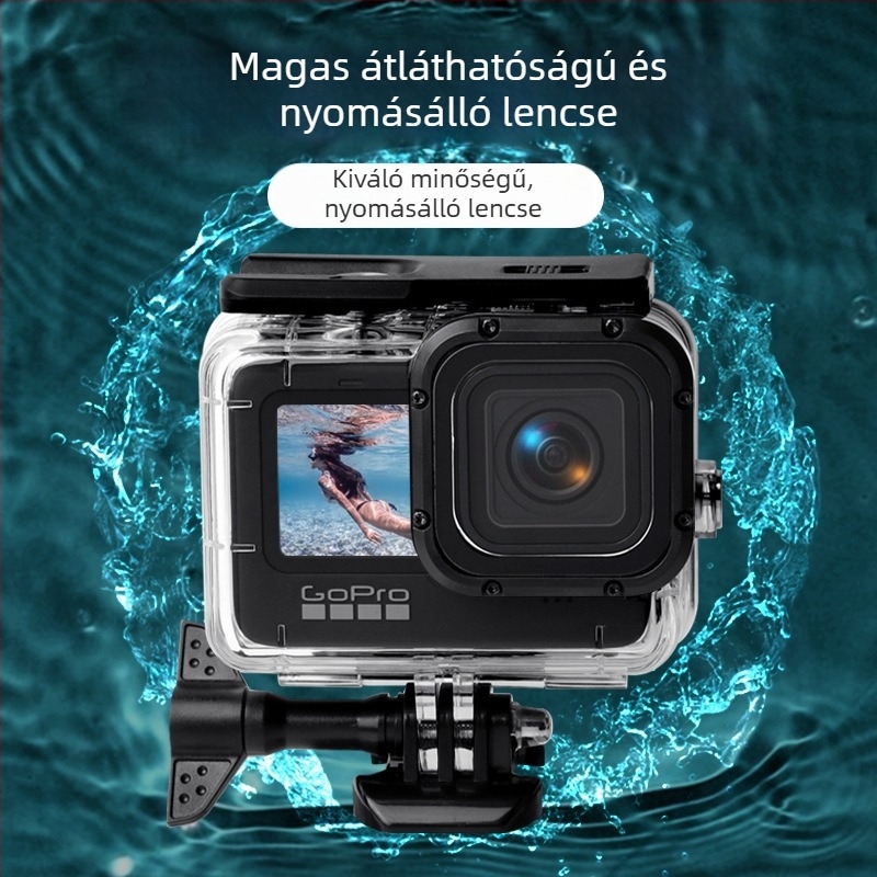 GoPro 9–13 merülő vízálló ház érintőképernyővel, 50 m mélységig, átlátszó edzett üveg + PC + rozsdamentes acél, gyors rögzítés