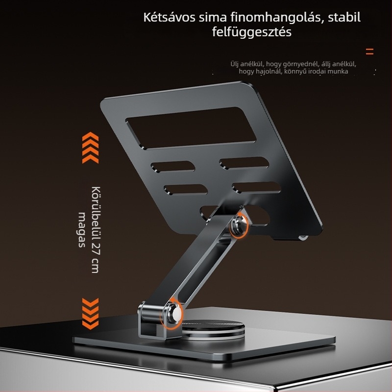 Forgó ötvözetes tabletatartó asztali kivitelben, összecsukható, állítható, iPad és iPhone számára