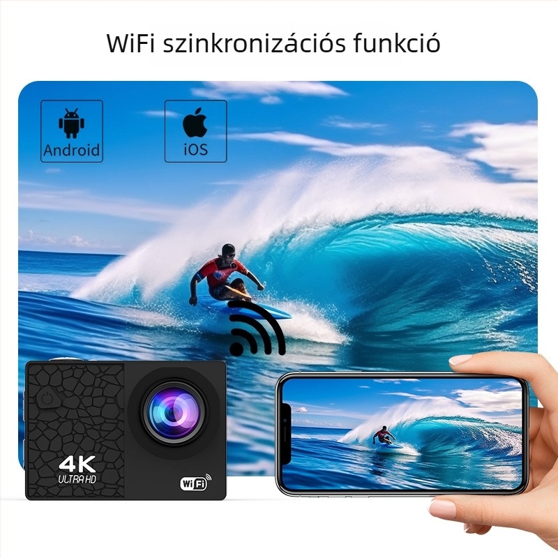 4K sportkamera stabilizálással, vízálló, Wi‑Fi, 12MP