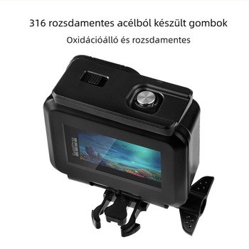 GP902 Vízálló GoPro 9–13 Diamond ház, edzett üveg + PC + rozsdamentes acél, mélység 50 m, tartalmazza a vízálló burkolatot és a hátlapi érintőképernyős fedelet, testreszabható logó