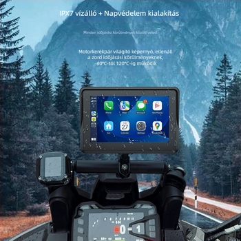 Külső hordozható motorkerékpár navigátor guminyomás-monitorozással, Android Auto és CarPlay, Wi‑Fi és 3D térképek