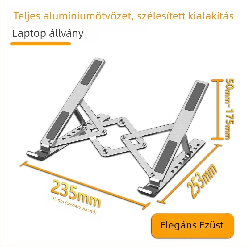 M33 sorozat alumínium laptopállvány, összecsukható, magasságban állítható, hőelvezetés, 275 g