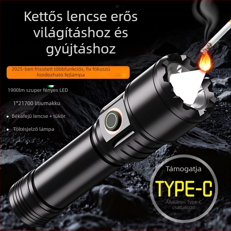 LED elemlámpa, alumínium ötvözetes ház, újratölthető, 360° forgás, 100–200 m hatótávolság