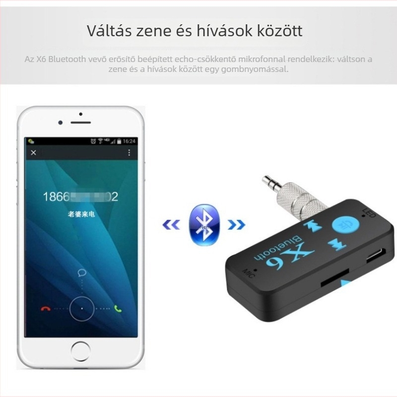 Autó Bluetooth kihangosító vevő, Bluetooth 5.0, 2,4 GHz, bemenet 5V, 3,5 mm audió kimenet (hatótávolság 10 m)