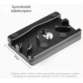 Kameratok kiegészítők: Gyors rögzítésű tekercselőlemez univerzális mirrorless/DSLR kamerákhoz, alumínium‑ötvözet, teherbírás 2–5 kg, modell ZH4009