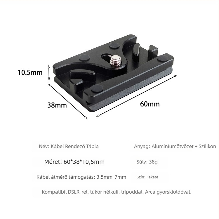 Kameratok kiegészítők: Gyors rögzítésű tekercselőlemez univerzális mirrorless/DSLR kamerákhoz, alumínium‑ötvözet, teherbírás 2–5 kg, modell ZH4009