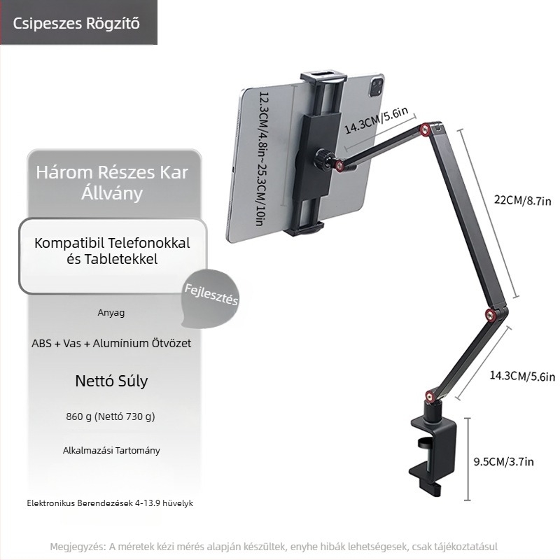 Clip-on tabletás tartó, összecsukható és forgó kivitel, modell Bx-s07b3, tömeg 950 g