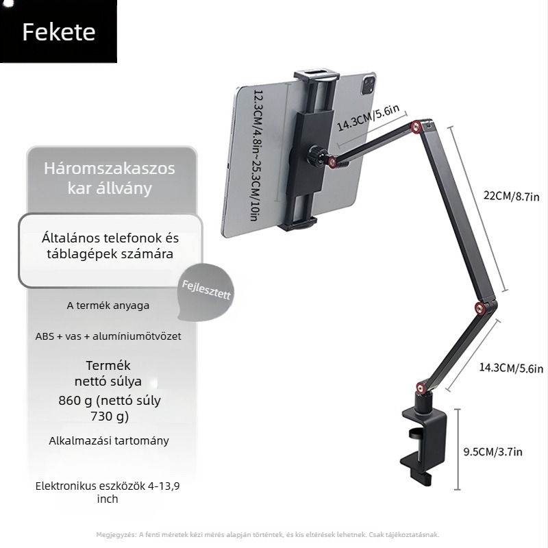 Clip-on tabletás tartó, összecsukható és forgó kivitel, modell Bx-s07b3, tömeg 950 g