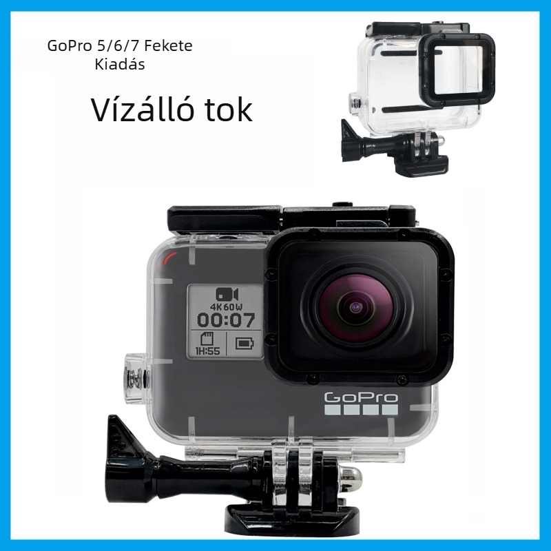 GoPro Hero5/6/7 vízálló ház, akril átlátszó burkolat, merülésvédelmi tok, logónyomás támogatott