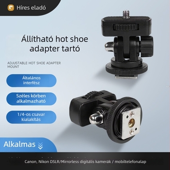 Hot shoe adapter Canon/Nikon DSLR és mirrorless kamerákhoz, alaptelefon-tartó, műanyag, nyújtható, teherbírás 2–5 kg