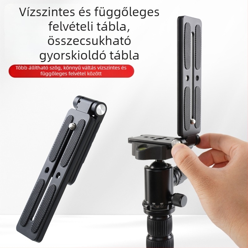 L-alakú függőleges lemez DSLR kamera számára — alumíniumötvözet, terhelhetőség 2-5 kg, tömeg 110 g