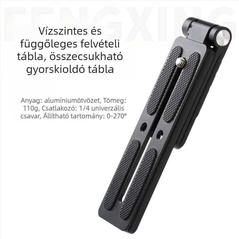 L-alakú függőleges lemez DSLR kamera számára — alumíniumötvözet, terhelhetőség 2-5 kg, tömeg 110 g