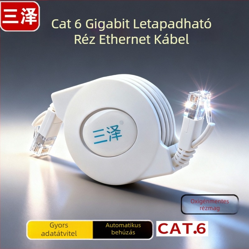 Category 6 hordozható visszahúzható RJ-45 hálózati kábel, 1,5 m, tiszta réz, 1000 Mbps