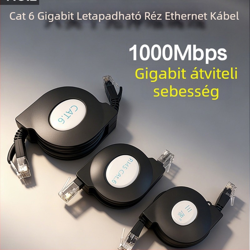 Category 6 hordozható visszahúzható RJ-45 hálózati kábel, 1,5 m, tiszta réz, 1000 Mbps