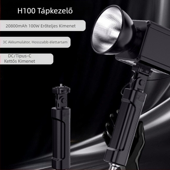 H100 tápegység kézben tartó világítással a kamera számára – ABS tokozás, 600 g, kézi tartó kültéri fotózáshoz, energiaelem