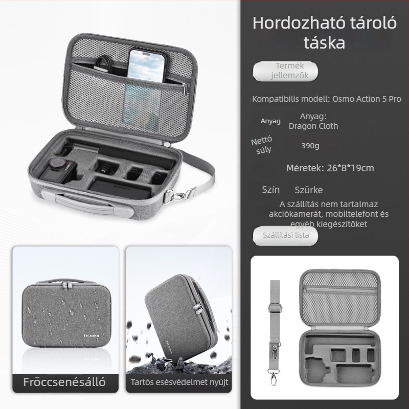 DJI Action 5 Pro / 4 akciókamera számára váll- és crossbody táska — hordozható tárolótáska, kiegészítők
