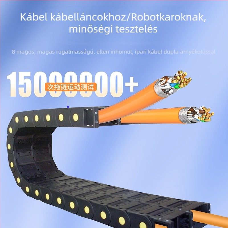 Ipari Cat8 hálózati kábel Profinethez, kettős árnyékolású, drag-chain kompatibilis, 40 Gbps