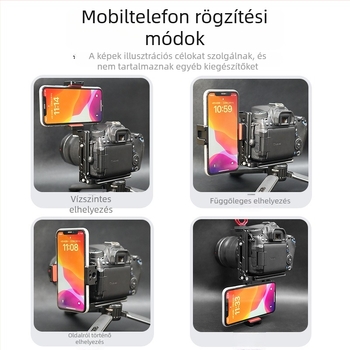 Alumíniumötvözetű L‑alakú tartó kamera és okostelefonhoz, gyorskioldó alaplappal, univerzális tripod kiegészítő