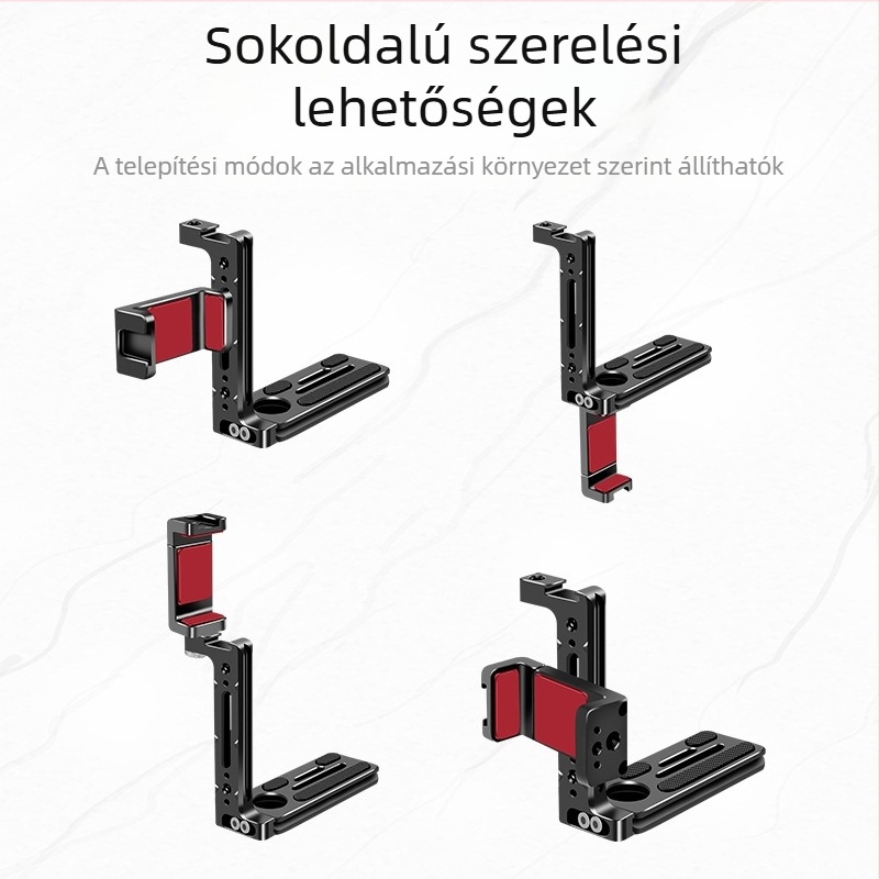 Alumíniumötvözetű L‑alakú tartó kamera és okostelefonhoz, gyorskioldó alaplappal, univerzális tripod kiegészítő