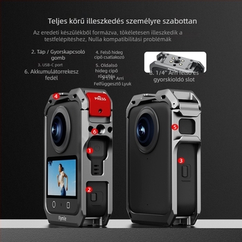 DJI Osmo 360 védőkeret – alumíniumötvözet + szilikon objektívvédő sapka, 78,7 g, Tartozékok: Rabbit Cage fém keret és objektívvédő sapka