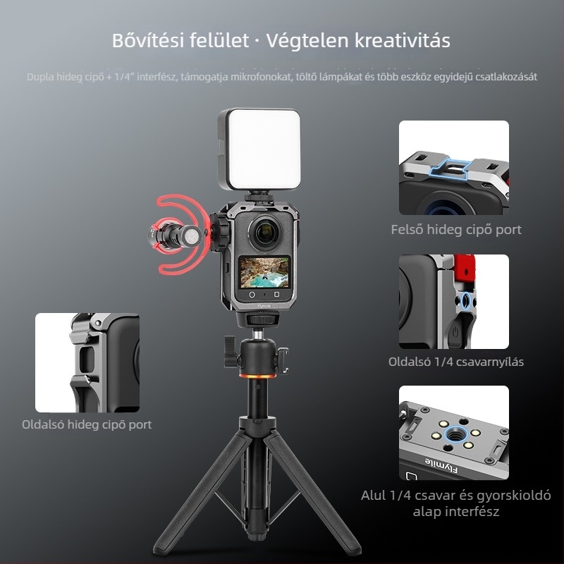 DJI Osmo 360 védőkeret – alumíniumötvözet + szilikon objektívvédő sapka, 78,7 g, Tartozékok: Rabbit Cage fém keret és objektívvédő sapka