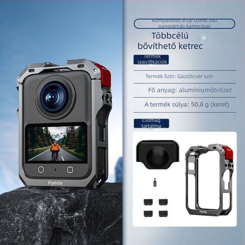 DJI Osmo 360 védőkeret – alumíniumötvözet + szilikon objektívvédő sapka, 78,7 g, Tartozékok: Rabbit Cage fém keret és objektívvédő sapka