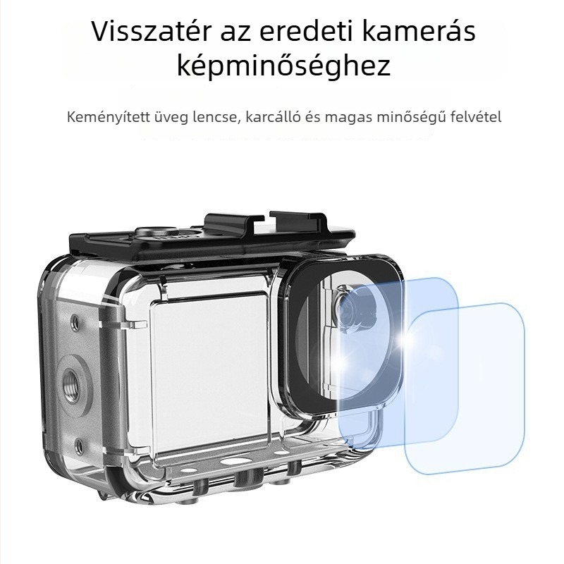 Vízálló tok DJI Osmo Action 3/4/5 PRO — Modell Action5/4/3, Anyag: PC 306, rozsdamentes acél, edzett üveg, Súly: 86 g, A csomag tartalma: vízálló burkolat, alap, 4 csavar, 1 imbuszkulcs