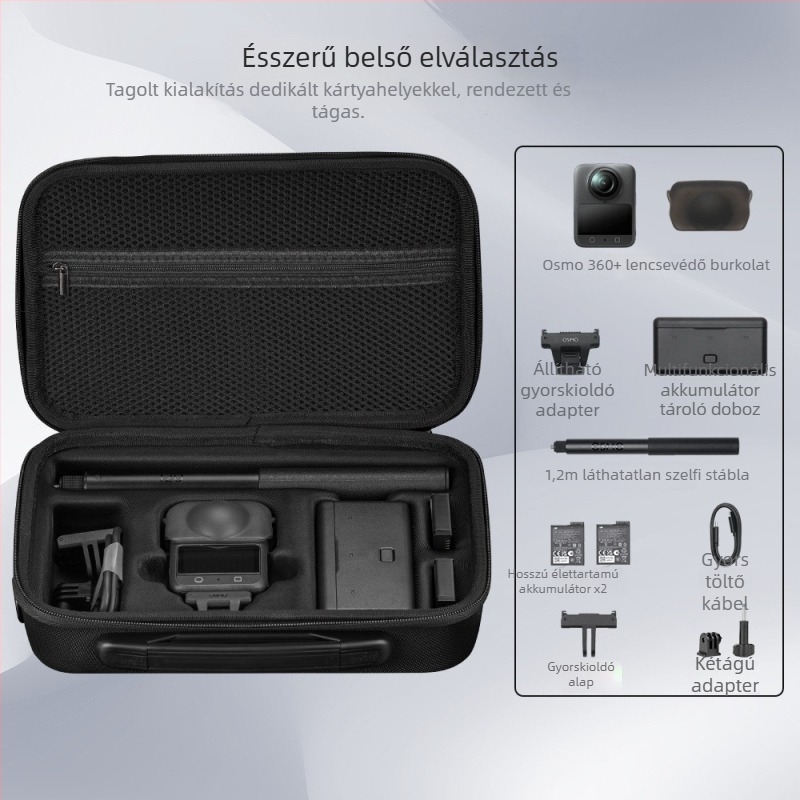 DJI Osmo 360 kamera tároló táska, PC+Lycra anyagú, 501.9 g, tartalmaz keresztpántot